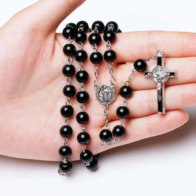 Catholic Black Rosary Beads Necklace – Long Cross Pendant Religious Jewelry for Men & Women - Image 8