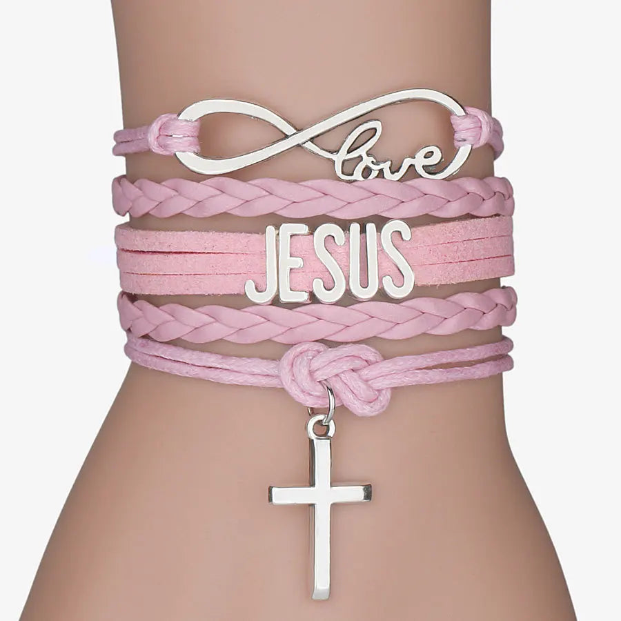 Multilayer Jesus Loves Letter Leather Bracelet - Image 9