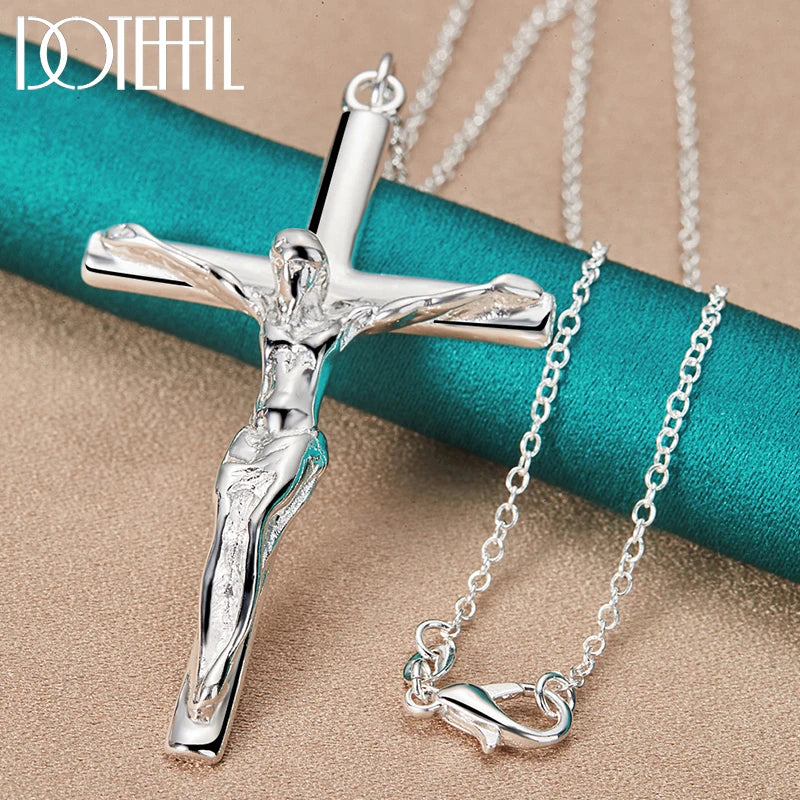 DOTEFFIL 925 Sterling Silver Jesus Cross Pendant Necklace – Multiple Chain Lengths for Men & Women