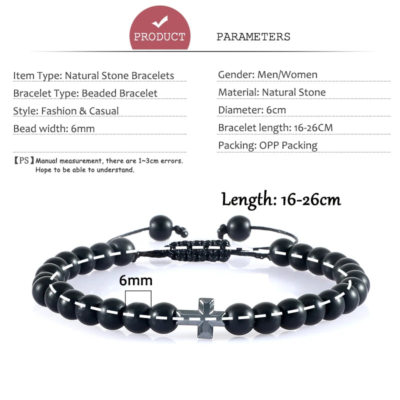 6mm Natural Stone Beads Braided Cross Bracelet – Christian Prayer Jewelry for Men & Women - Image 6