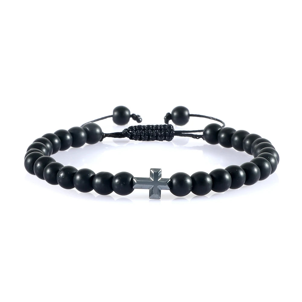 6mm Natural Stone Beads Braided Cross Bracelet – Christian Prayer Jewelry for Men & Women - Image 16