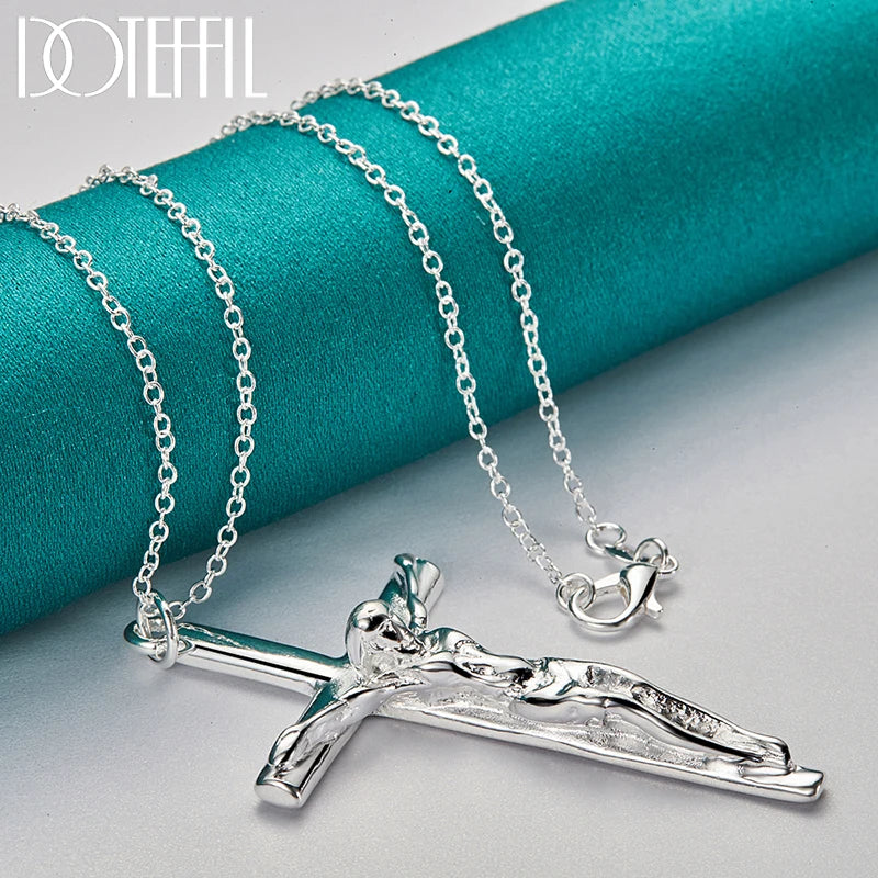 DOTEFFIL 925 Sterling Silver Jesus Cross Pendant Necklace – Multiple Chain Lengths for Men & Women - Image 2