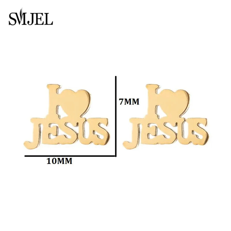 2025 Stainless Steel Jesus Cross Earrings – Men’s Christian Stud Jewelry with Heart Charm - Image 5