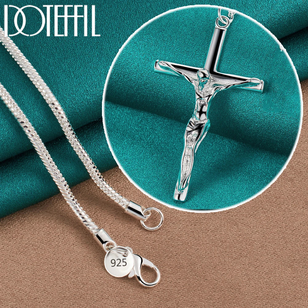 DOTEFFIL 925 Sterling Silver Jesus Cross Pendant Necklace – Multiple Chain Lengths for Men & Women - Image 7