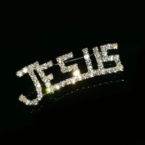 Crystal "Jesus" Word Lapel Pin – Handmade Rhinestone Brooch for Christians