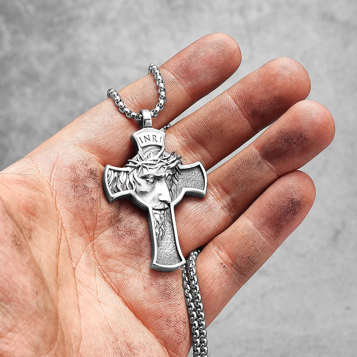 INRI Jesus Cross Religious Amulet Necklace – Stainless Steel Pendant for Men & Women - Image 2