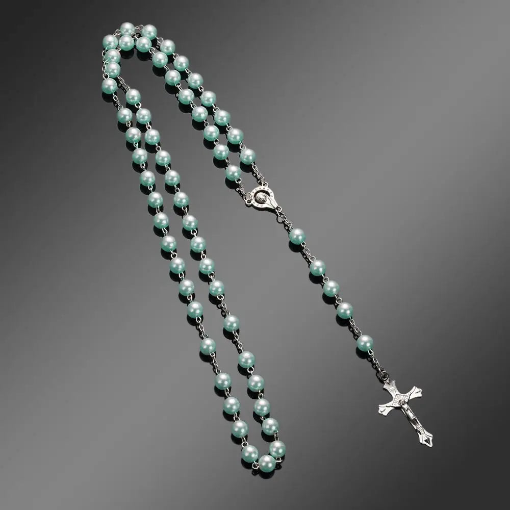 Fashion Vintage Cross Necklace with Rosary Beads - Image 2