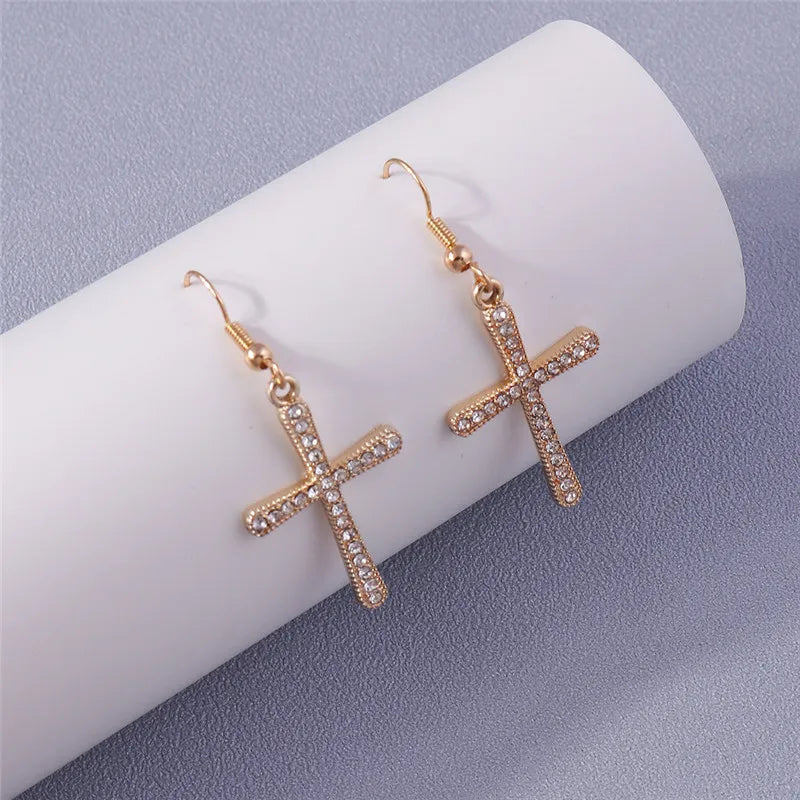Fashion Zircon Crystal Cross Earrings – Gothic Punk Crucifix Dangle Jewelry for Men & Women - Image 26