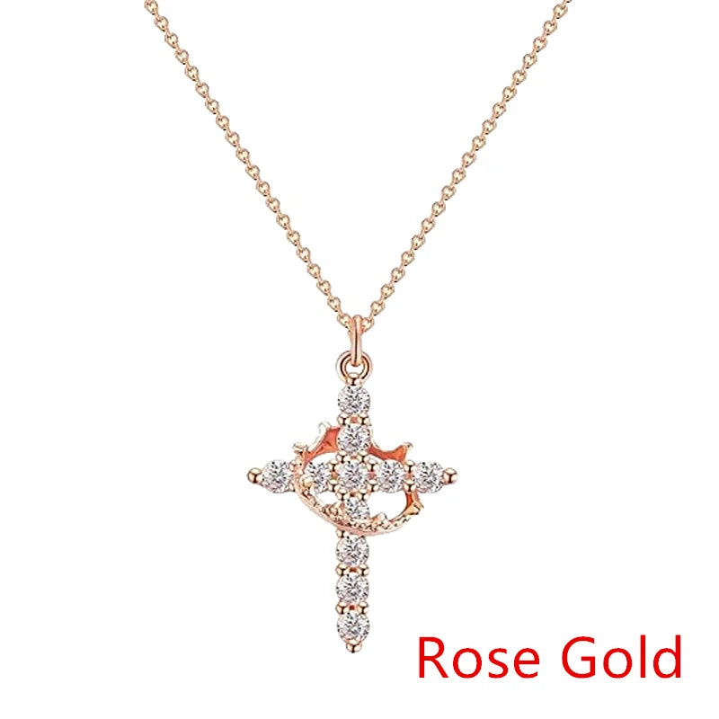 Luxury Rotatable Crown Zircon Cross Choker Necklace & Earrings Set – Christian Jewelry for Women - Image 9