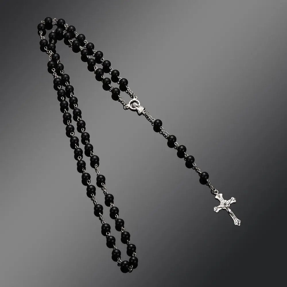 Fashion Vintage Cross Necklace with Rosary Beads