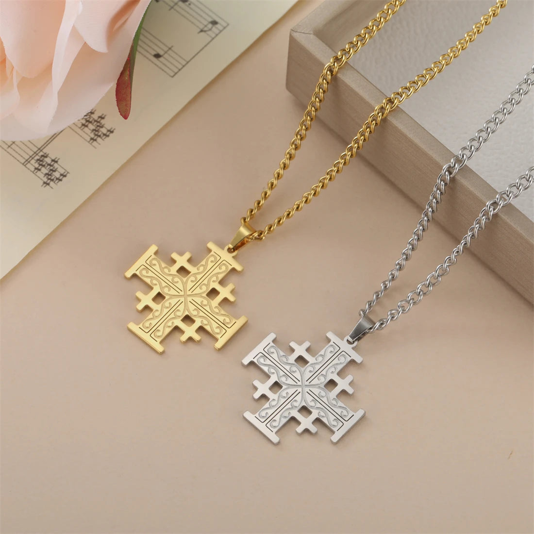 EUEAVAN Crusader Five-Fold Cross Pendant Necklace – Stainless Steel Christian Jewelry - Image 4