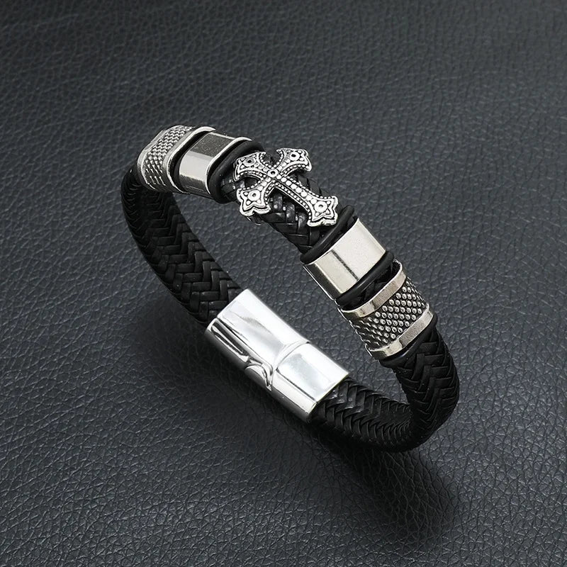 Men’s Musical Symbol Leather Bracelet – Vintage Multi-Layer Wristwear - Image 16