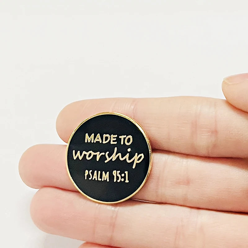 Made to Worship Enamel Pin – Psalm 95 Black Button Badge Christian Jewelry - Image 3