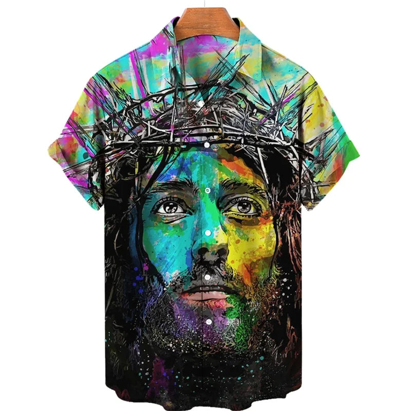 My God Jesus 3D Print Shirt – Summer Harajuku Lapel Shirt for Men & Kids - Image 11