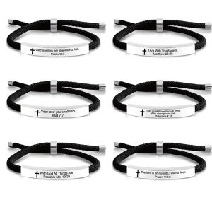 Cross Jesus Scripture Quote Bracelet – Engraved Bible Verse Stainless Steel Wristband