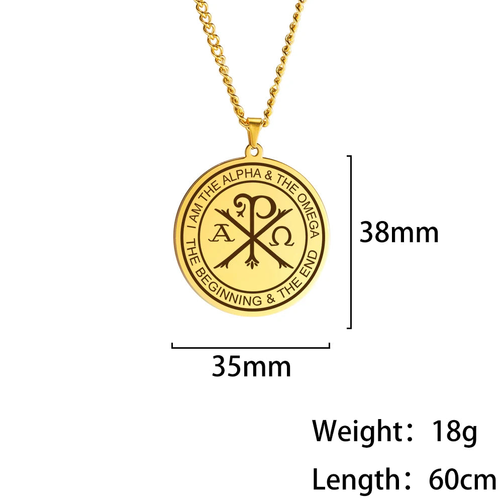 Dawapara Chi Rho Necklace Greek Orthodox Alpha Omega Pendant Protection Pray Religious Christian Gift Stainless Steel Jewelry - Image 5