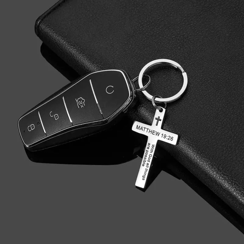 Christian Bible Verse Cross Pendant Keychain – Stainless Steel Religious Gift - Image 3