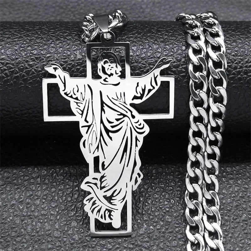 Crown of Thorns Jesus Cross Necklace – Gold-Plated Hip Hop Punk Crucifix Pendant for Men - Image 8