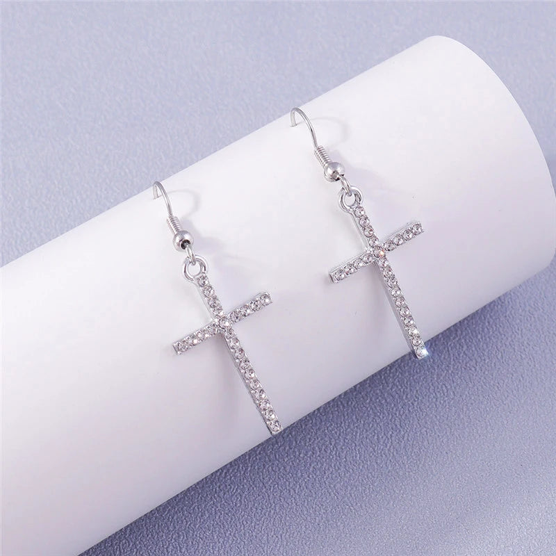 Fashion Zircon Crystal Cross Earrings – Gothic Punk Crucifix Dangle Jewelry for Men & Women - Image 23