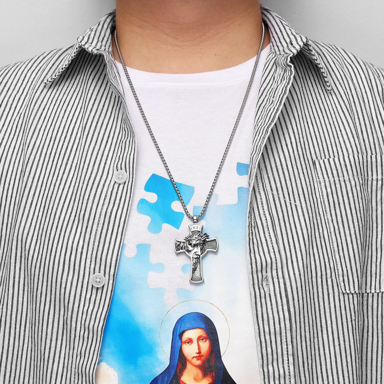 INRI Jesus Cross Religious Amulet Necklace – Stainless Steel Pendant for Men & Women - Image 5