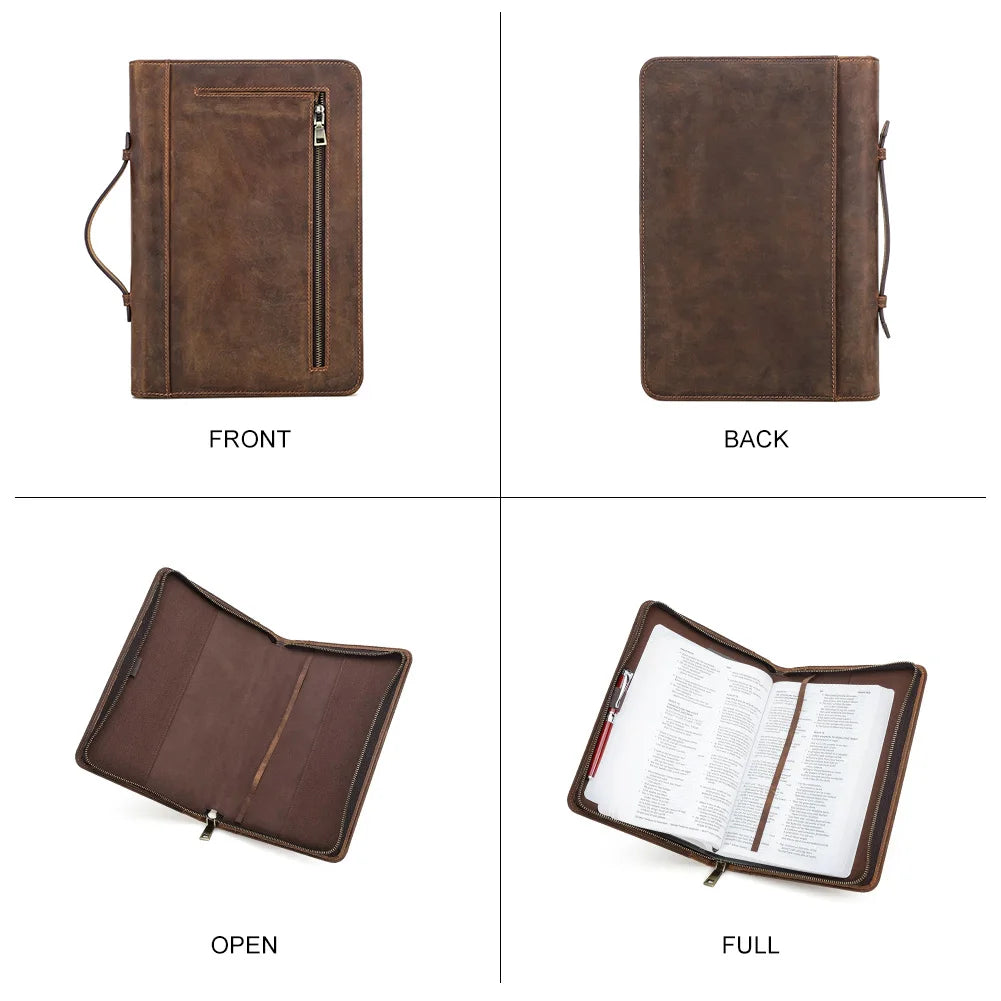 Handmade Custom Cowhide Leather Book Cover – Bible Case & Travel Portfolio - Image 3