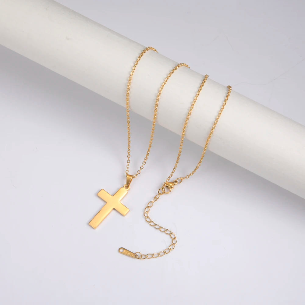 Amaxer Cross Pendant Choker Necklace – Gold Stainless Steel Religious Jewelry Gift - Image 6