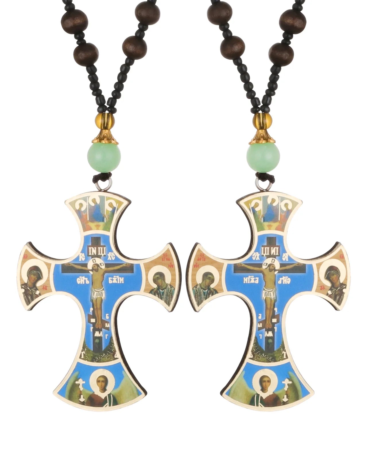 Diyalo Orthodox Crucifix Necklace – Jesus Christ Cross Icon Pendant with Wooden Beads - Image 4