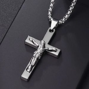 Christian Jesus Cross Necklace – Stainless Steel Pendant for Women & Men