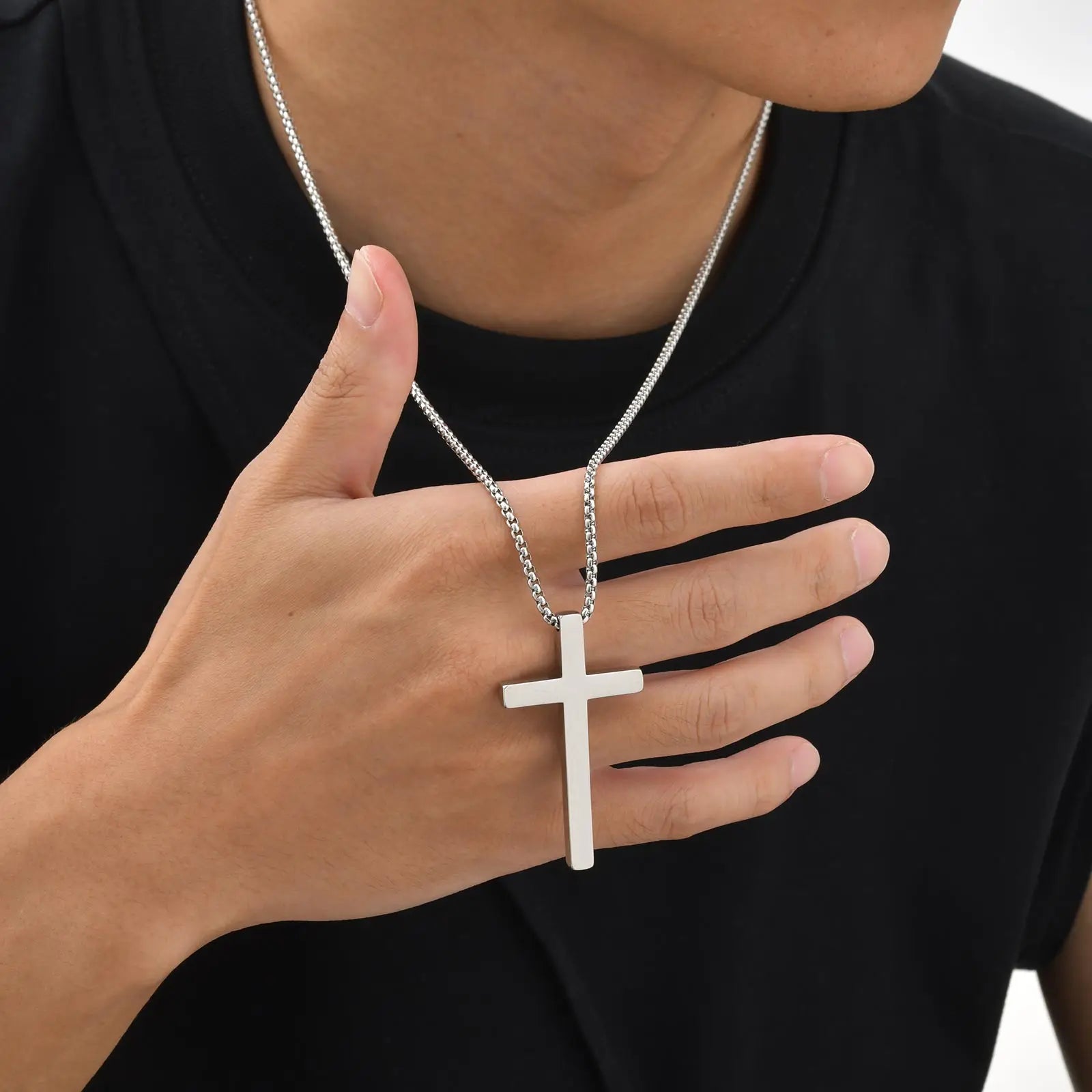 Classic Men's Cross Pendant Necklace – Waterproof Stainless Steel Christian Jewelry - Image 3