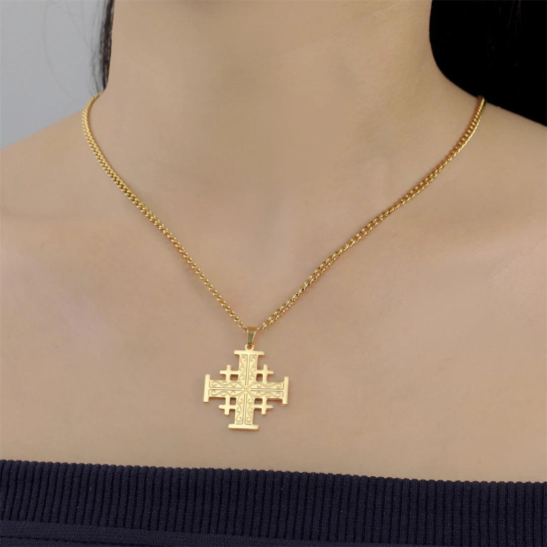 EUEAVAN Crusader Five-Fold Cross Pendant Necklace – Stainless Steel Christian Jewelry - Image 5