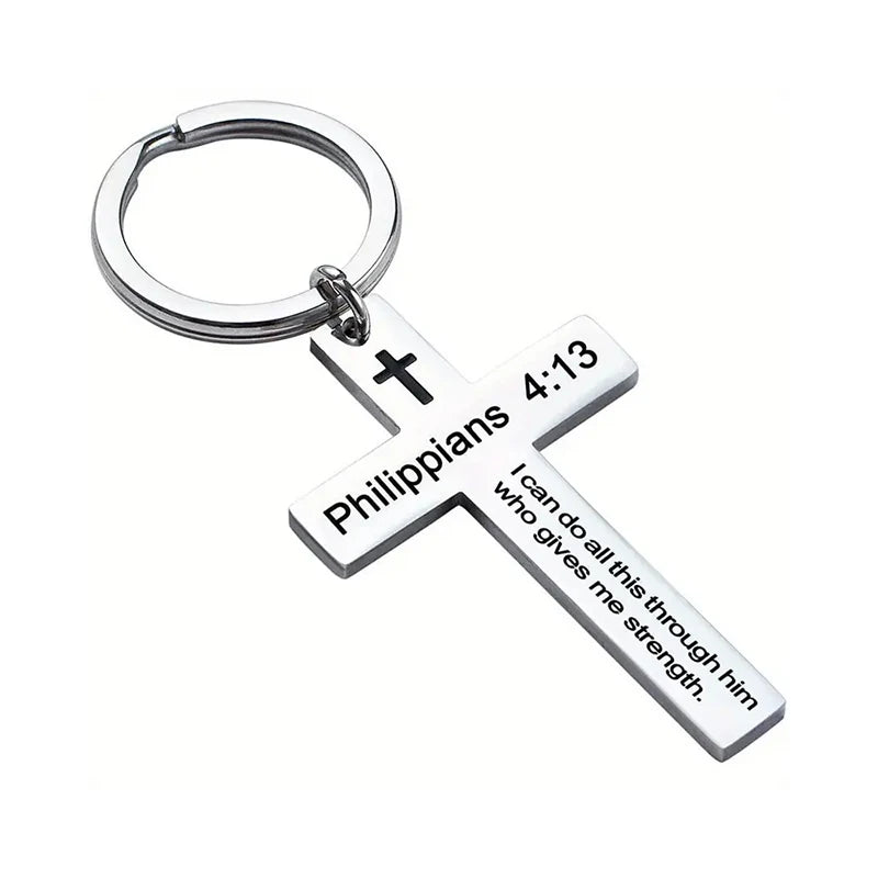 Christian Bible Verse Cross Pendant Keychain – Stainless Steel Religious Gift - Image 9