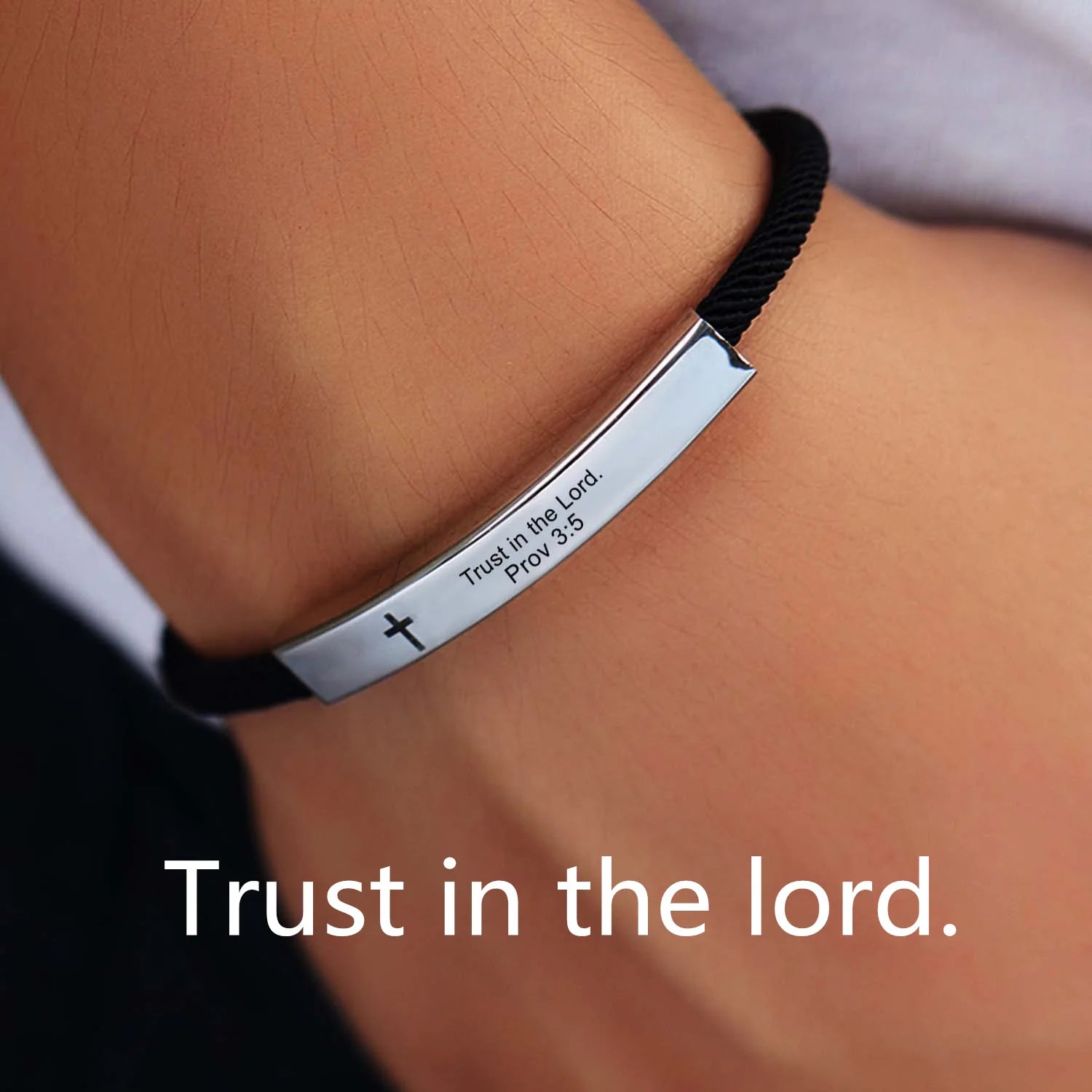 Cross Jesus Scripture Quote Bracelet – Engraved Bible Verse Stainless Steel Wristband - Image 3