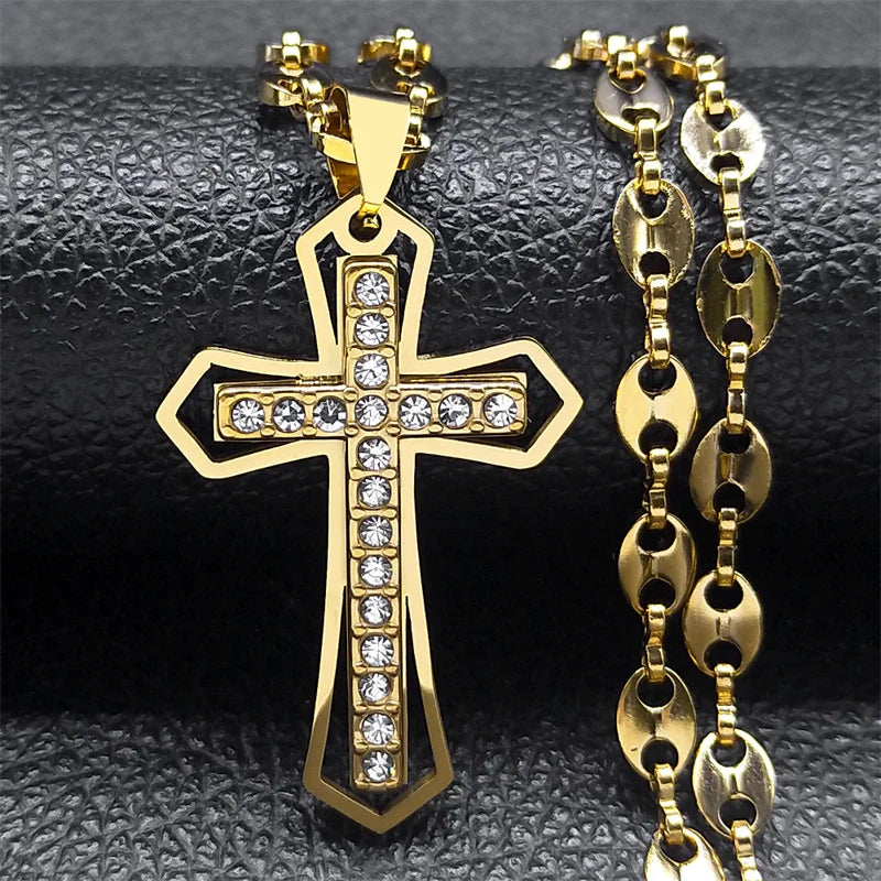 Jesus Cross Crucifix Pendant Necklace – Gold Stainless Steel Christian Jewelry for Men - Image 11
