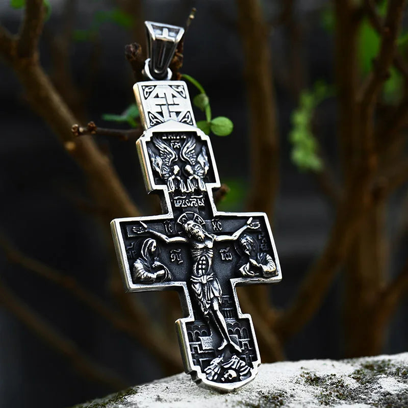 Jesus Cross Men's Stainless Steel Crucifix Necklace – Eastern Orthodox Pendant Jewelry (BP8-515) - Image 20