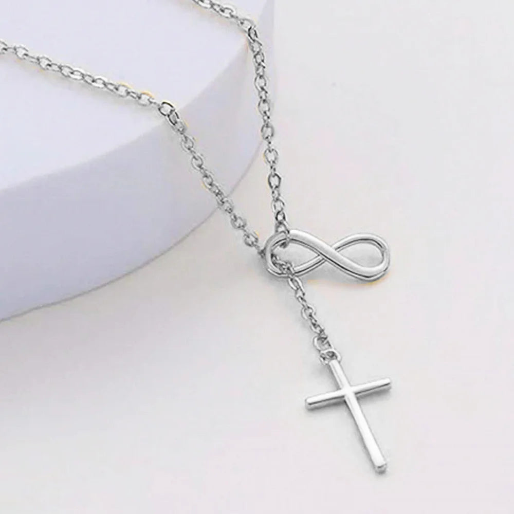 DGIDDK Stainless Steel Infinite Lucky 8 Cross Pendant Y Necklace – Anti-Allergy Faith Forever Jewelry for Women - Image 6