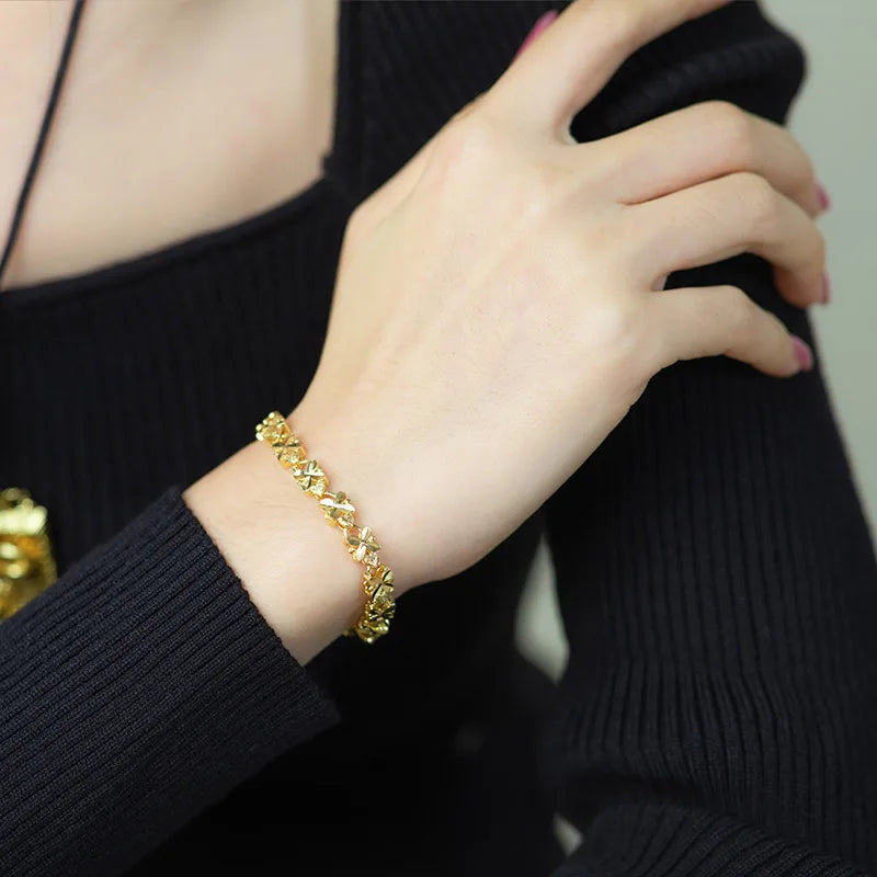 Fashionable Lucky Four-Leaf Clover Gold Bracelet – Elegant 6mm Jewelry Gift for Women - Image 4