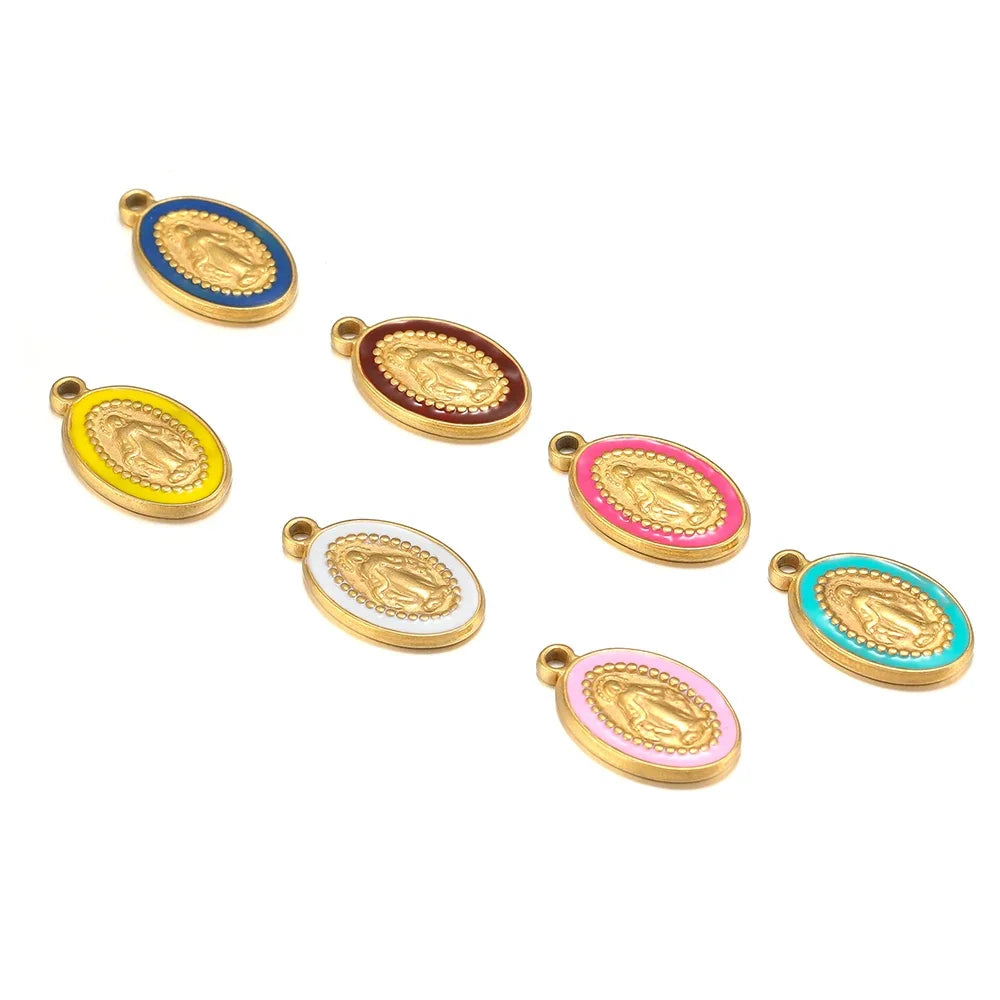 5pcs Stainless Steel Oval Jesus Charms – Religious Pendants for DIY Jewelry & Crafts - Image 4