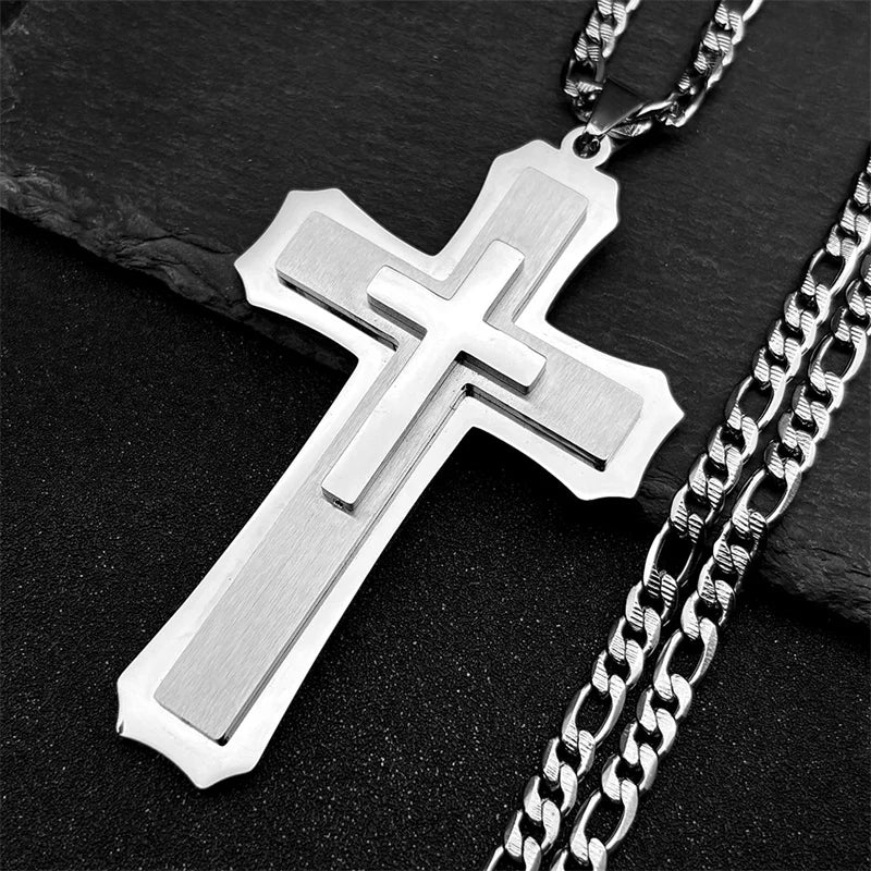 Big Jesus Christian Cross Pendant Necklace – Stainless Steel Figaro Chain for Men & Women - Image 7