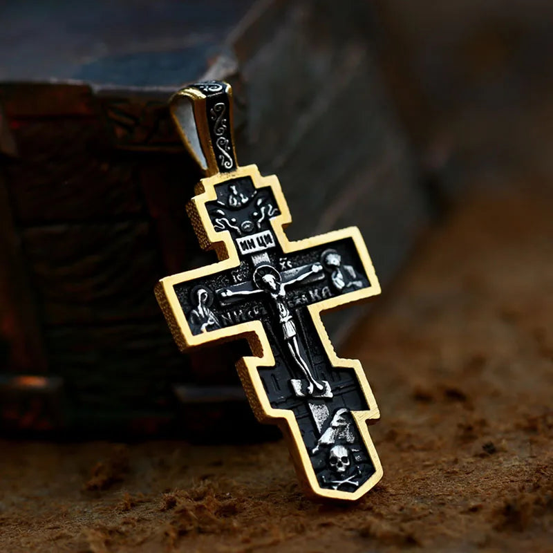 Jesus Cross Men's Stainless Steel Crucifix Necklace – Eastern Orthodox Pendant Jewelry (BP8-515) - Image 13