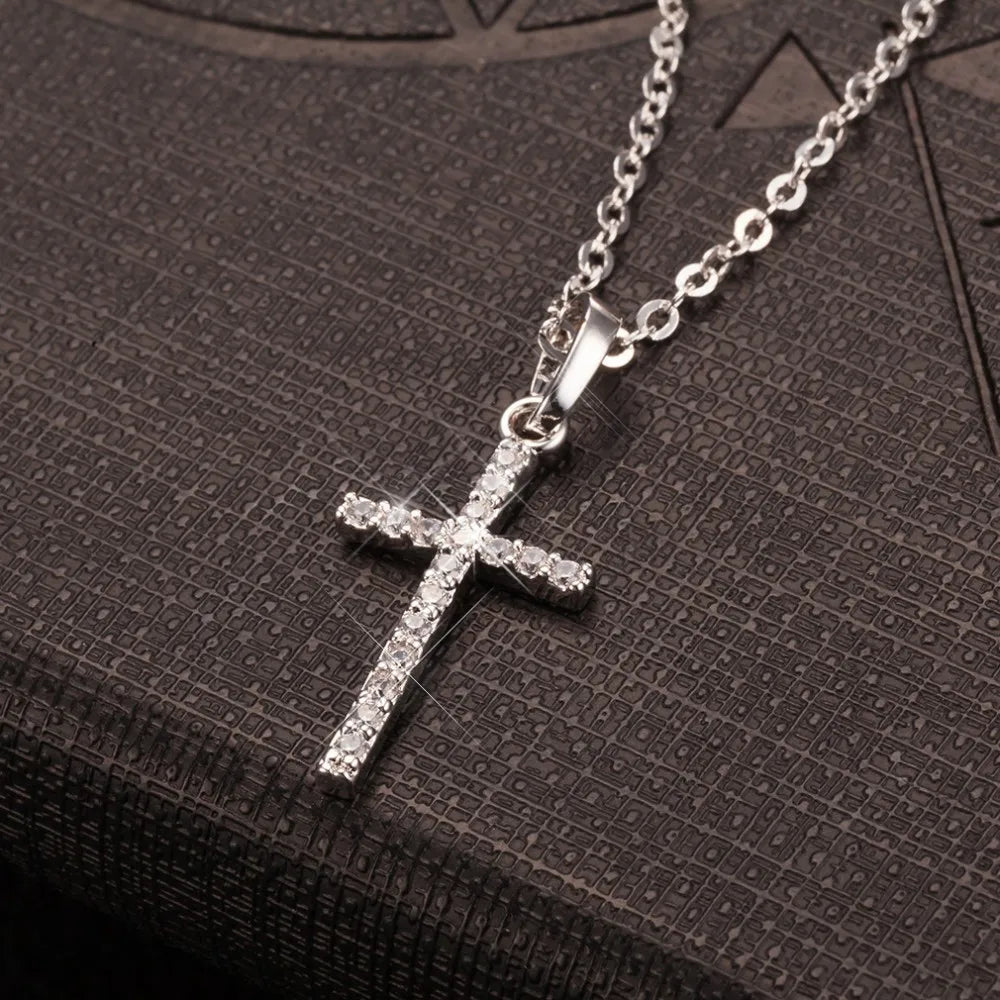 Cross Pendant Rhinestone Inlay Adjustable Necklace - Image 2