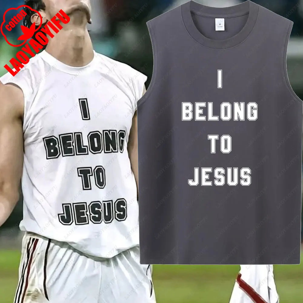 "I Belong to Jesus" Men's Sleeveless Vest – Summer Cotton Christian Tank Top - Image 9