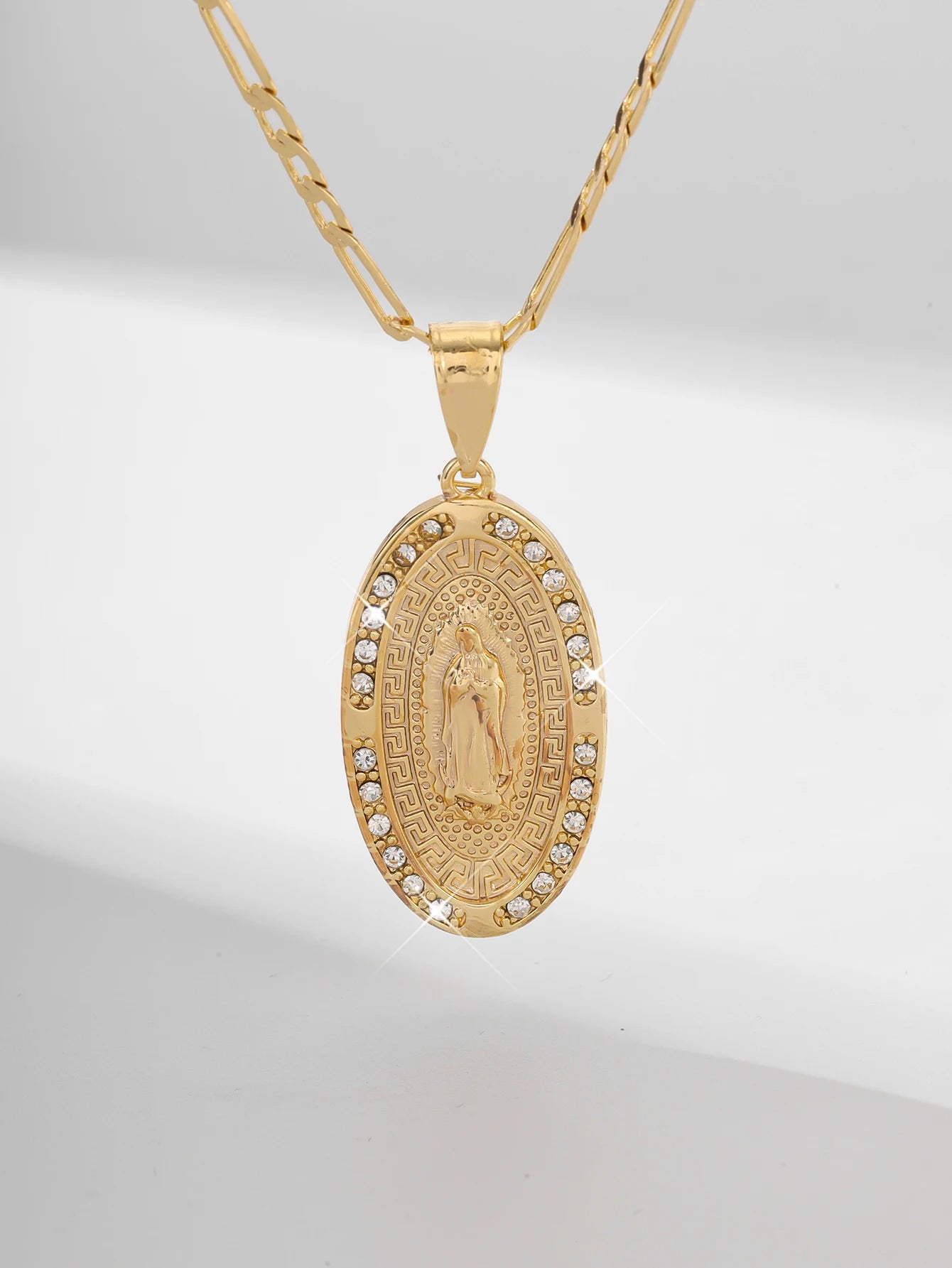 Inlaid Zircon Virgin Mary Pendant – Unisex Copper Religious Necklace for Believers - Image 4