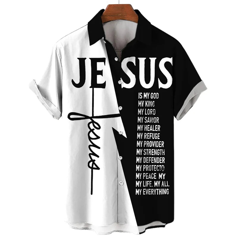 God Jesus 3D Printed Lapel Shirt – Templar Graphic Streetwear for Men - Image 6