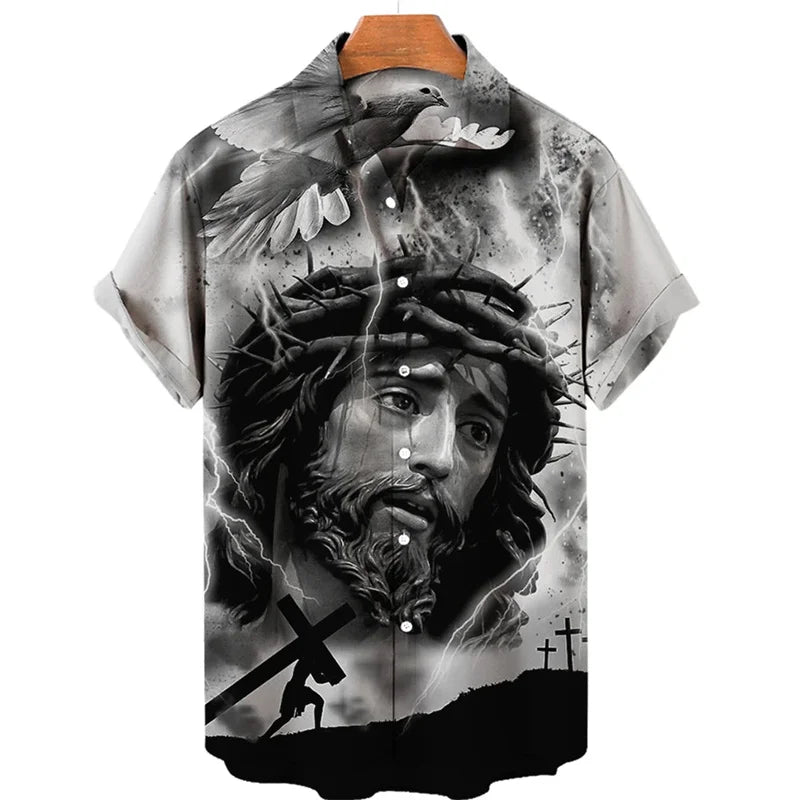 My God Jesus 3D Print Shirt – Summer Harajuku Lapel Shirt for Men & Kids - Image 9