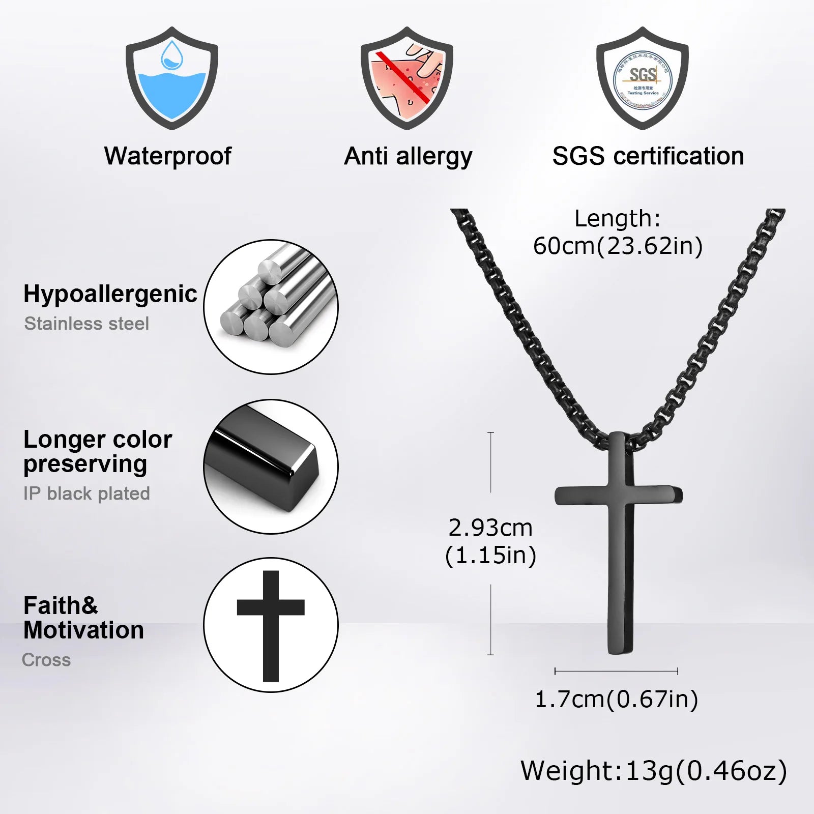 Classic Men's Cross Pendant Necklace – Waterproof Stainless Steel Christian Jewelry - Image 4
