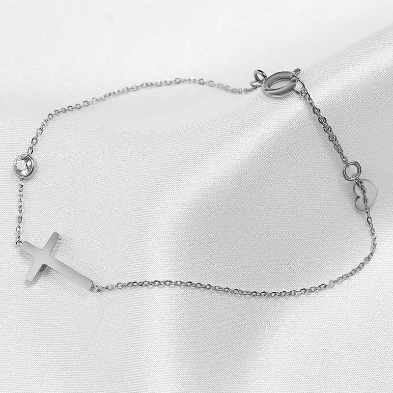 Huitan Fashion Cross Bracelet – Thin Link Chain for Women, Stylish Daily Christian Jewelry - Image 6
