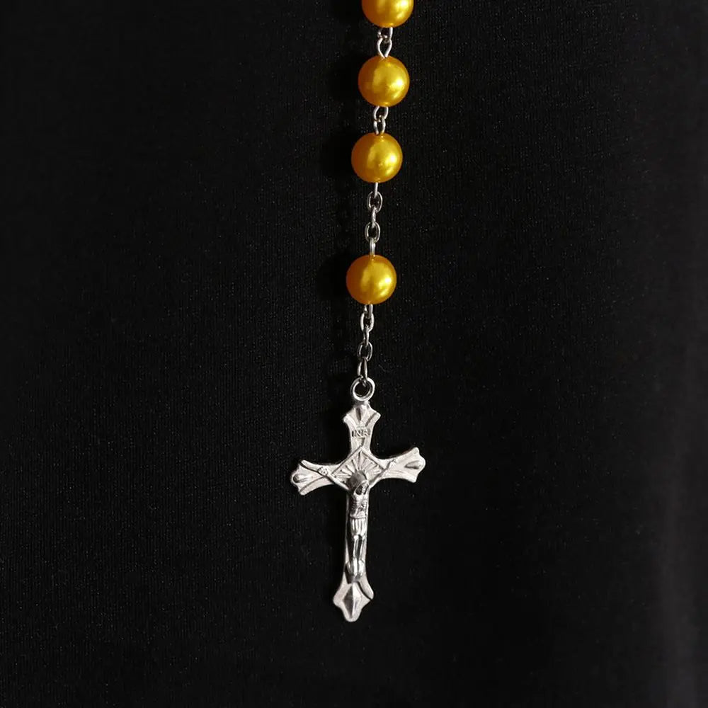 Fashion Vintage Cross Necklace with Rosary Beads - Image 3