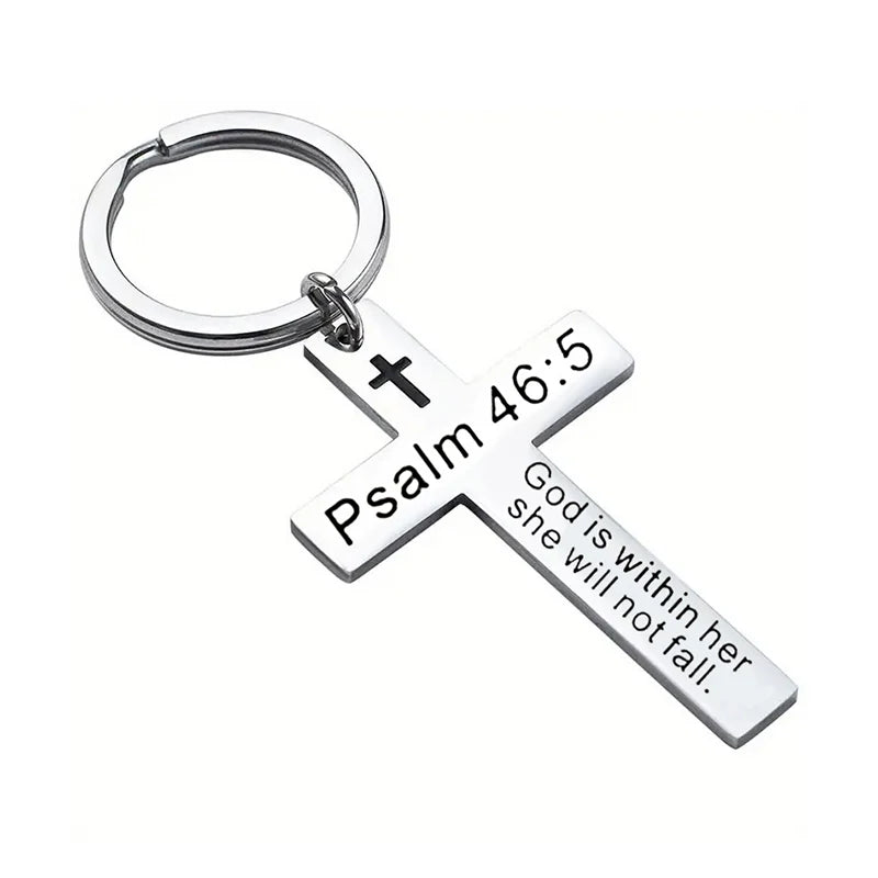 Christian Bible Verse Cross Pendant Keychain – Stainless Steel Religious Gift - Image 6