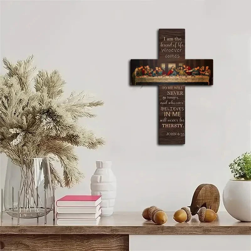 Bread of Life Last Supper – Wooden Cross Wall Art & Bible Verse Plaque - Image 5