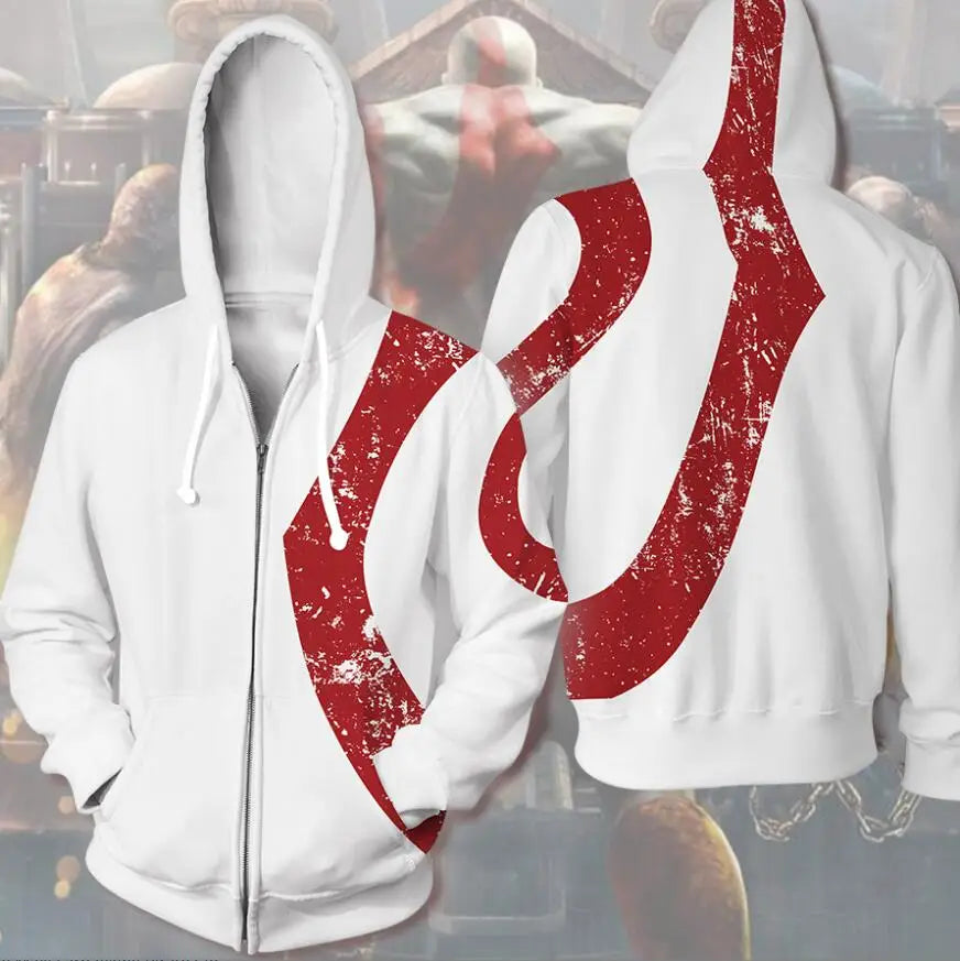 God of War "Ghost of Sparta" Hoodie – 3D Print Kratos Zip-Up Sweatshirt for Men